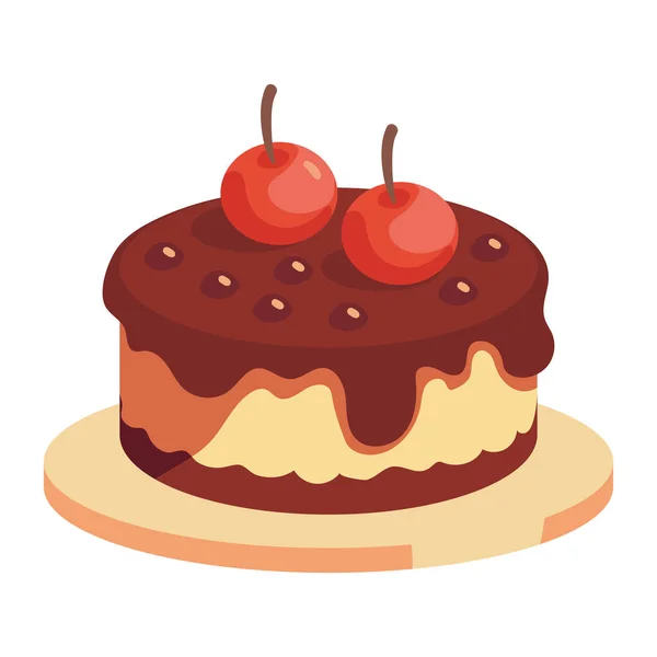 Κέικ Σοκολάτας Κρέμα Φράουλας Ένα Γλυκό Εικονίδιο Απόλαυση Απομονωμένο — Διανυσματικό Αρχείο
