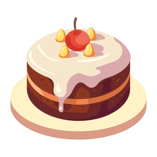 Gâteau Dessert Gastronomique Avec Icône Crème Fruits Frais Isolé — Image vectorielle