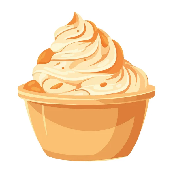 Mignon Vecteur Cupcake Gastronomique Avec Icône Glaçage Crémeux Isolé — Image vectorielle