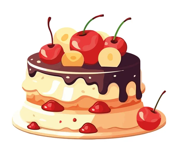 Κέικ Κρέμα Σοκολάτας Και Φρέσκο Εικονίδιο Διακόσμηση Φράουλα Απομονωμένο — Διανυσματικό Αρχείο