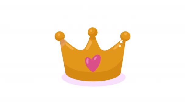 Złota Korona Królowa Animacją Serca Wideo Animowane — Wideo stockowe