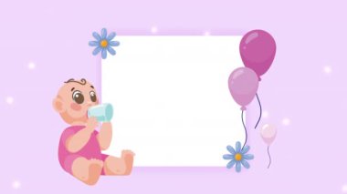 Çerçeve animasyonundaki küçük kız bebek 4k video animasyonu