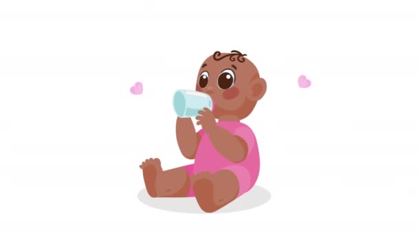 Pouco Afro Menina Bebê Personagem Animação Vídeo Animado — Vídeo de Stock