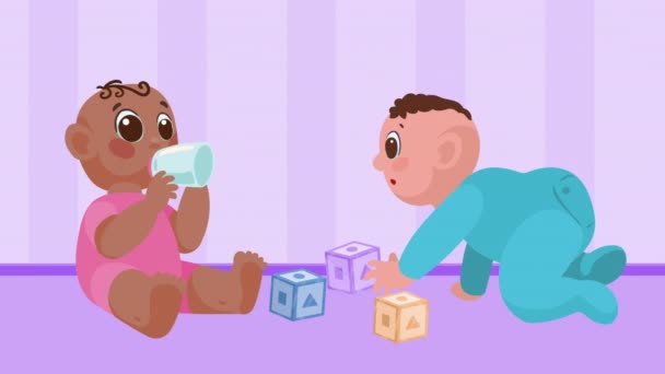 Pequeños Bebés Pareja Personajes Animación Video Animado — Vídeo de stock