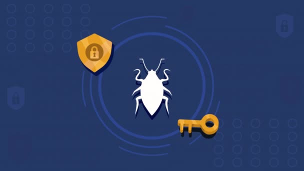 Animação Alerta Bug Segurança Cibernética Vídeo Animado — Vídeo de Stock