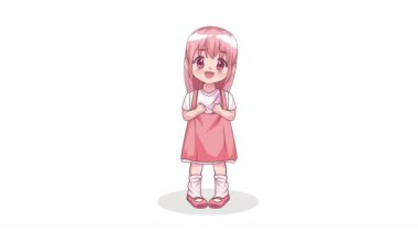 Pembe saçlı küçük kız animasyon karakteri 4k video animasyonu