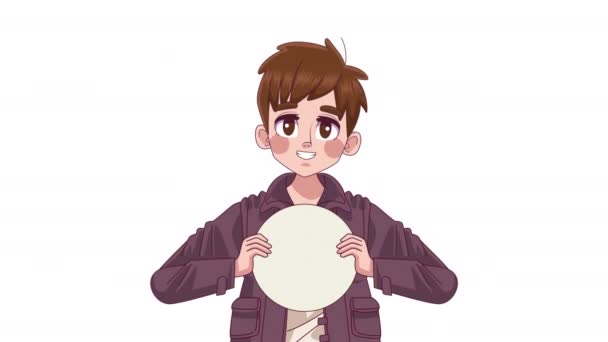 Jovem Adolescente Menino Com Esfera Anime Animação Vídeo Animado — Vídeo de Stock
