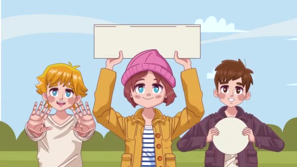 Jovens Adolescentes Anime Personagens Animação Vídeo Animado — Vídeo de Stock