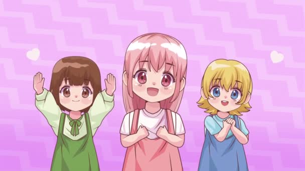 Μικρά Κορίτσια Anime Χαρακτήρες Κινουμένων Σχεδίων Βίντεο Κινούμενα — Αρχείο Βίντεο