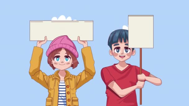 Jóvenes Adolescentes Pareja Anime Personajes Animación Video Animado — Vídeo de stock