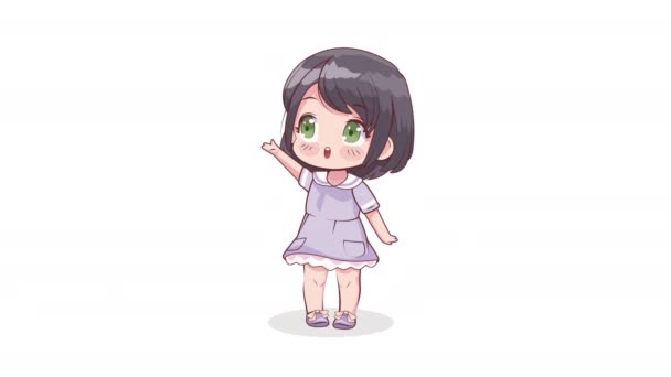 Klein Meisje Saludating Anime Karakter Animatie Video Geanimeerd — Stockvideo