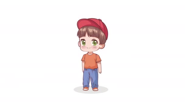 Mały Chłopiec Czerwonej Czapce Anime Postać Animacja Wideo Animowane — Wideo stockowe