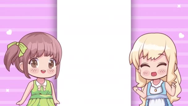 Junge Teenager Mädchen Anime Charaktere Animation Video Animiert — Stockvideo