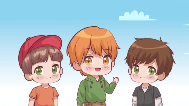 Tre Små Drenge Anime Tegn Animation Video Animeret – Stock-video