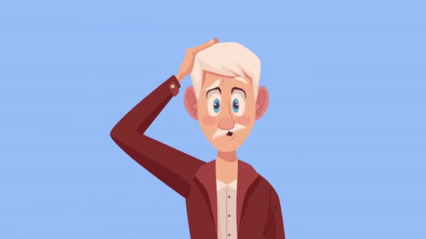 Yaşlı Adam Endişeli Karakter Animasyonu Video Animasyonu — Stok video