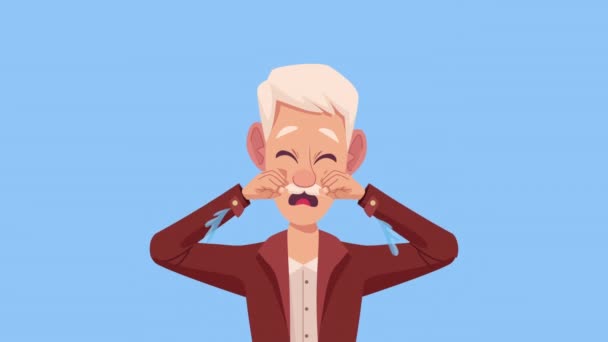 Viejo Hombre Llorando Carácter Animación Video Animado — Vídeos de Stock
