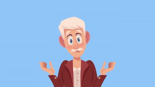 Homem Velho Confuso Personagem Animação Vídeo Animado — Vídeo de Stock