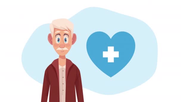 Vecchio Con Cuore Medico Personaggio Animazione Video Animato — Video Stock