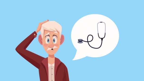 Stetoskop Animasyonlu Yaşlı Adam Video Animasyonu — Stok video
