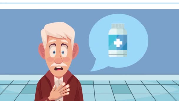 Vecchio Con Medicina Bottiglia Animazione Video Animato — Video Stock