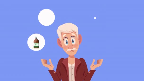 Tıbbi Simgeleri Olan Yaşlı Adam Animasyon Video Animasyonu — Stok video