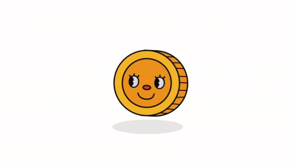 Coin Kawaii Style Character Animation Video Animated — Stock Video