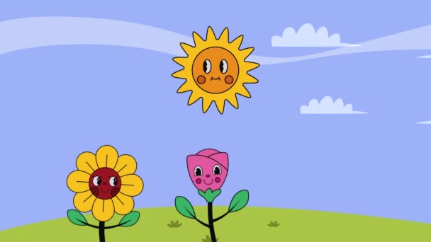 Sommer Garten Kawaii Stil Charaktere Animation Video Animiert — Stockvideo