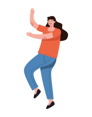 Zıplayan ve gülümseyen genç kadın simgesi izole