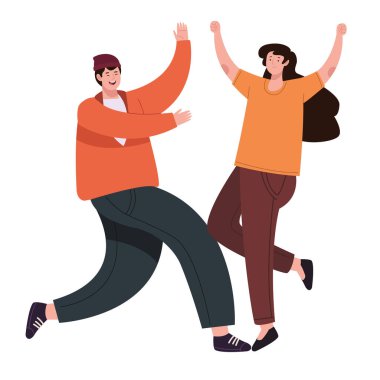 Mutlu erkek ve kadın atlama, ikon izole