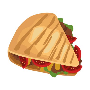 Dilimlenmiş domatesli sandviç, izole edilmiş ikon tasarım.