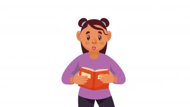 Jovem Mulher Ler Livro Personagem Animação Vídeo Animado — Vídeo de Stock
