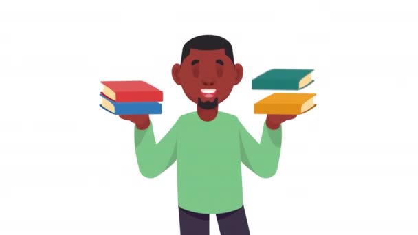 Afro Mann Lesen Buch Charakter Animation Video Animiert — Stockvideo