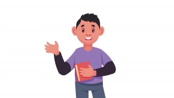 Jovem Homem Ler Livro Personagem Animação Vídeo Animado — Vídeo de Stock