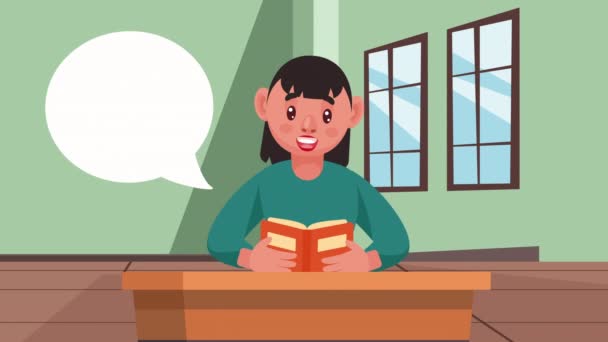 Kobieta Siedząca Czytanie Książki Postać Animacja Wideo Animowane — Wideo stockowe