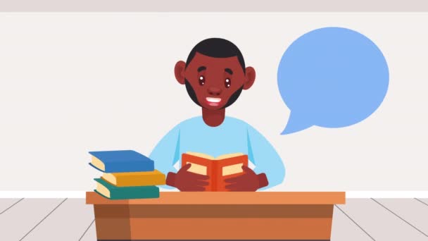 Afro Hombre Lectura Libro Carácter Animación Video Animado — Vídeos de Stock