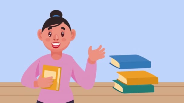Young Woman Reading Book Character Animation Video Animated — Stock Video