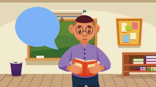 Student Gutt Lesing Bok Karakter Animasjon Video Animert – stockvideo