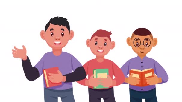 Молоді Хлопчики Читають Книжкові Персонажі Анімація Відео Анімовані — стокове відео