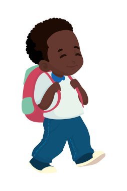 Okula çanta simgesi izole edilmiş olarak dönen öğrenci