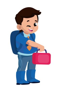 Sırt çantası simgesi izole edilmiş olarak okula dönen öğrenci