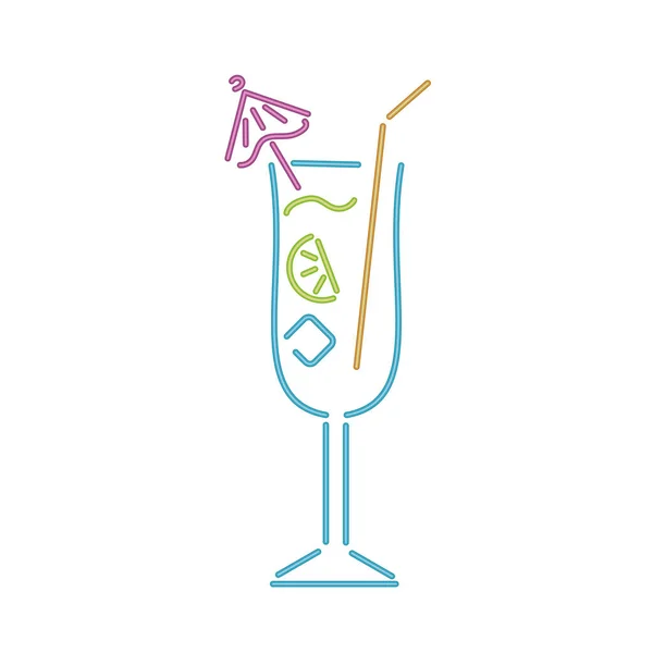 Neon Cocktail Drink Glühende Ikone Isoliert — Stockvektor