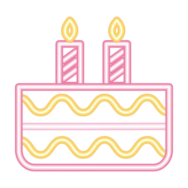 Неоновая Вечеринка День Рождения Торт Свечи Икона Изолированы — стоковый вектор