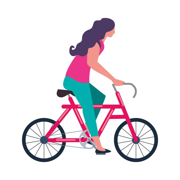 Mujer Montar Bicicleta Aislado Icono — Vector de stock
