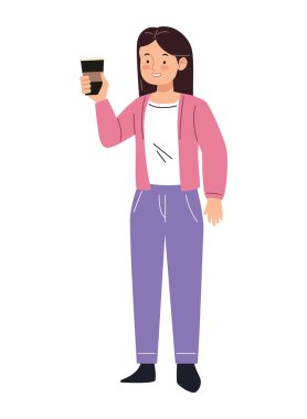 Tekrar kullanılabilir resimli kahve içen kız izole edilmiş.