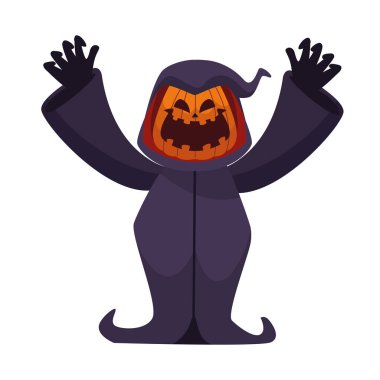 Cadılar Bayramı karakteri korkunç balkabağı çizimi izole