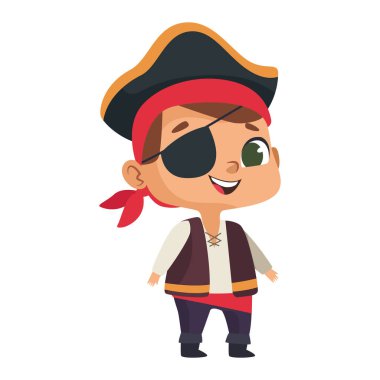 Korsan illüstrasyonuna bürünmüş cadılar bayramı çocuğu.