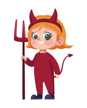 Cadılar bayramı çocuğu kötü kız illüstrasyonunu izole etti.