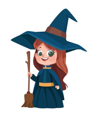 Cadılar Bayramı çocuğu cadı kız illüstrasyonunu izole etti.