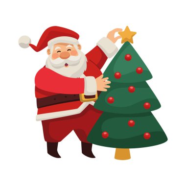 Noel Baba ve Noel ağacı çizimleri izole edilmiş.