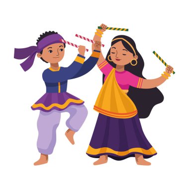Navratri dansçıları karakterleri izole edilmiş simge